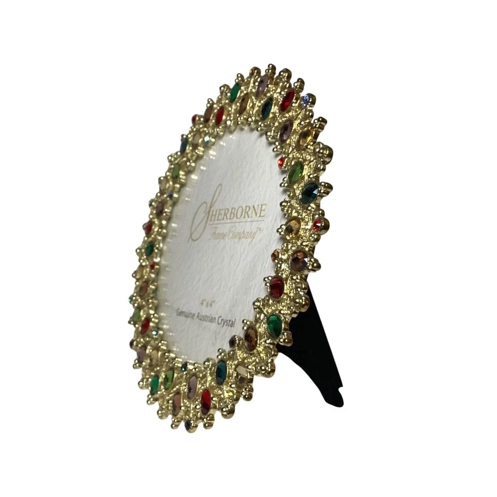 Sherborne Frame Company 4x4 Round Gold Filigree Austrian Crystal Picture Frame